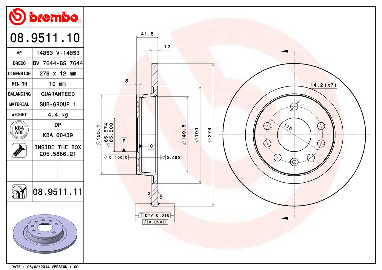 SAAB Brembo Disc Brake Rotor - Rear (278mm) 93188377